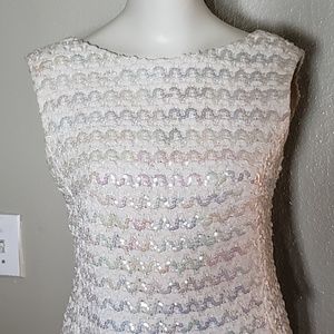 Wool iridescent sequin vintage wool v back top.